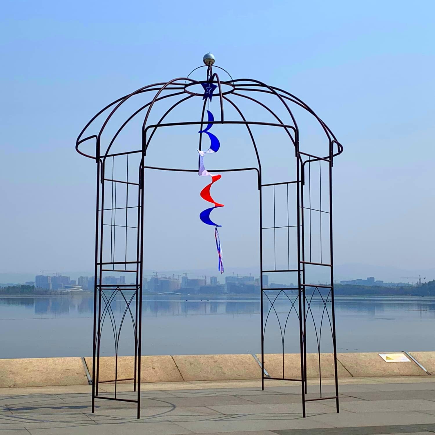 Metal Gazebo Pergola Pavilion Arbor Arch Trellis French Style with Hook 9' Highx 6'6" Wide for Various Climbing Plants Support Outdoor Garden Decoration, Dark Rust