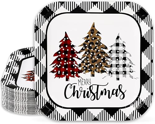 Miniatura 7 de Whaline 40 platos de papel de otoño de Acción de Gracias, platos desechables de calabaza a cuadros negros y blancos para cosecha de otoño, platos