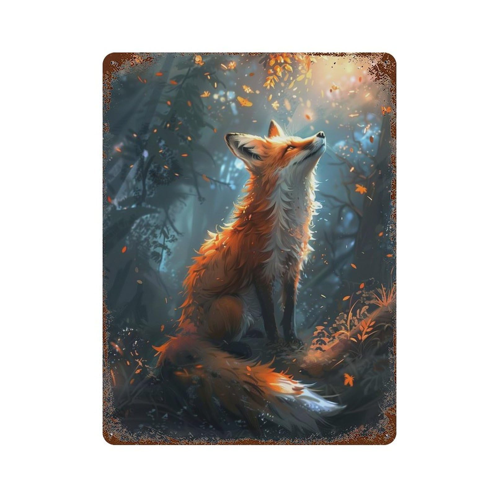 Vintage Metal Tin Sign Fox Basing in Sunlight 15.7"x11.8", Classic Wall Plaque for Pub, Kitchen And Man Cave Decor