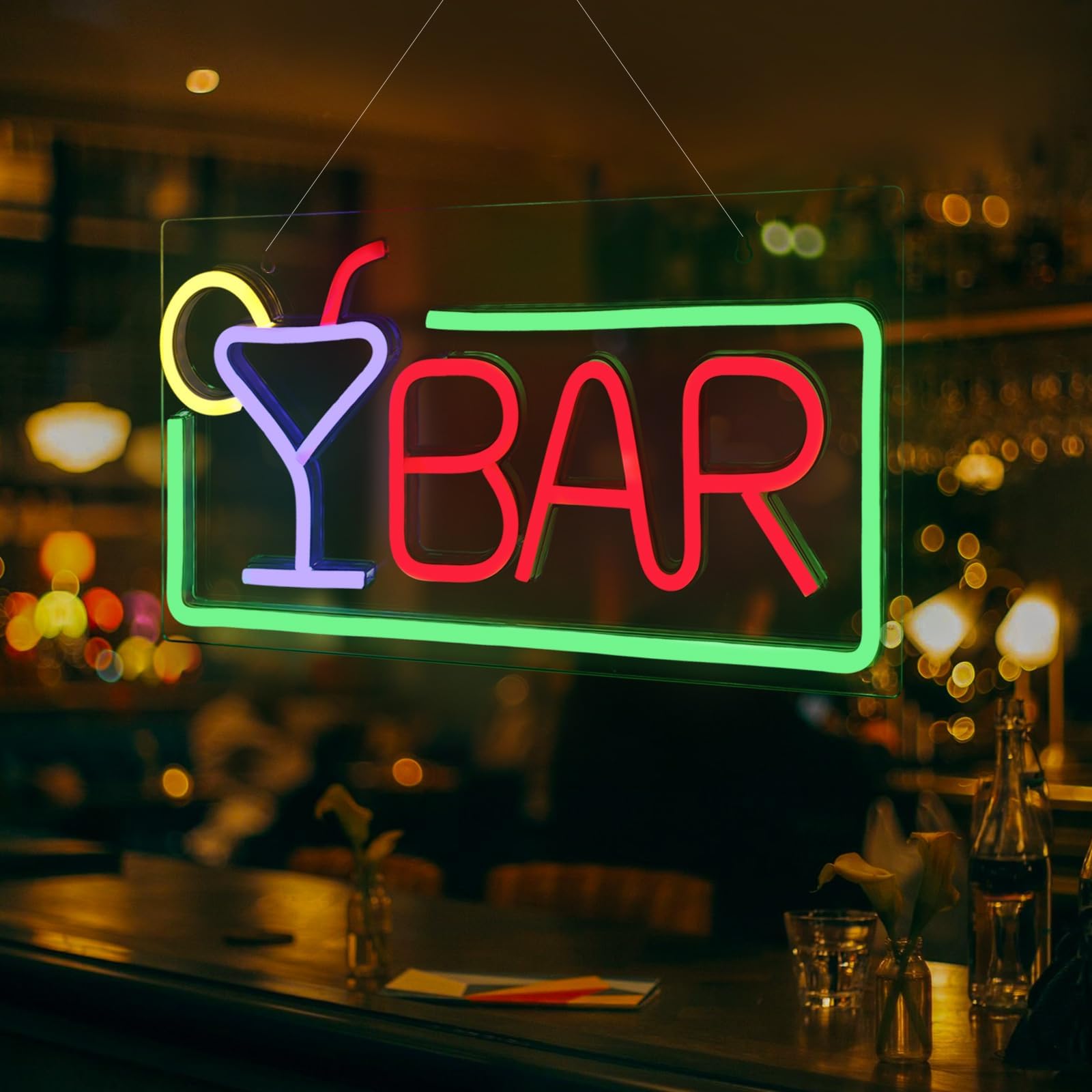 Neon Bar Sign, Neon BAR Sign Light, 3D Art USB Powered 42x22CM LED Open Display Board Decorate for Business, Shop, Bar, Parties, Home Decor, Includes Business Hours Sign