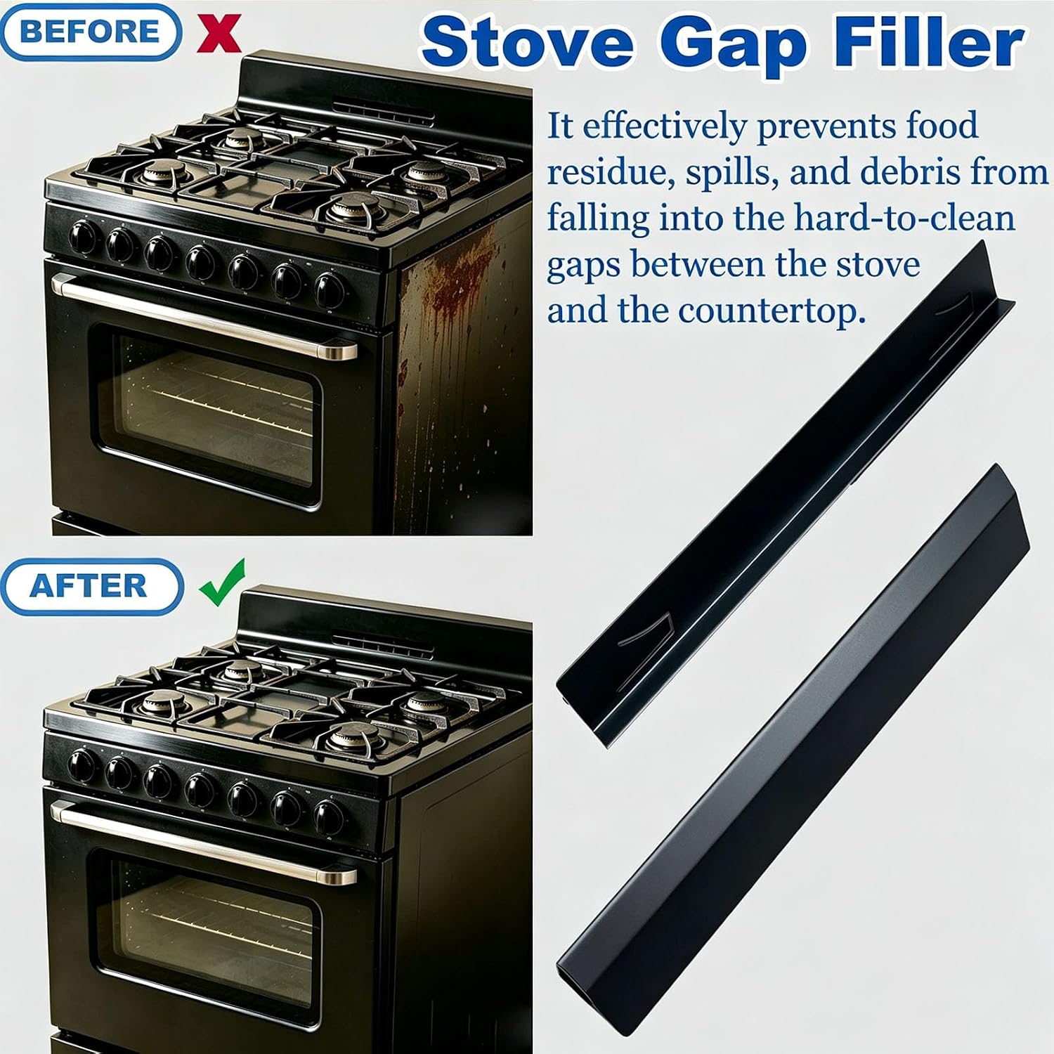 Stove Gap Filler 2 Pack, Heat Resistant Stainless Steel Oven Gap Cover, Adjustable 13.8"-27.5" T-Shape Gap for Stove and Counter
