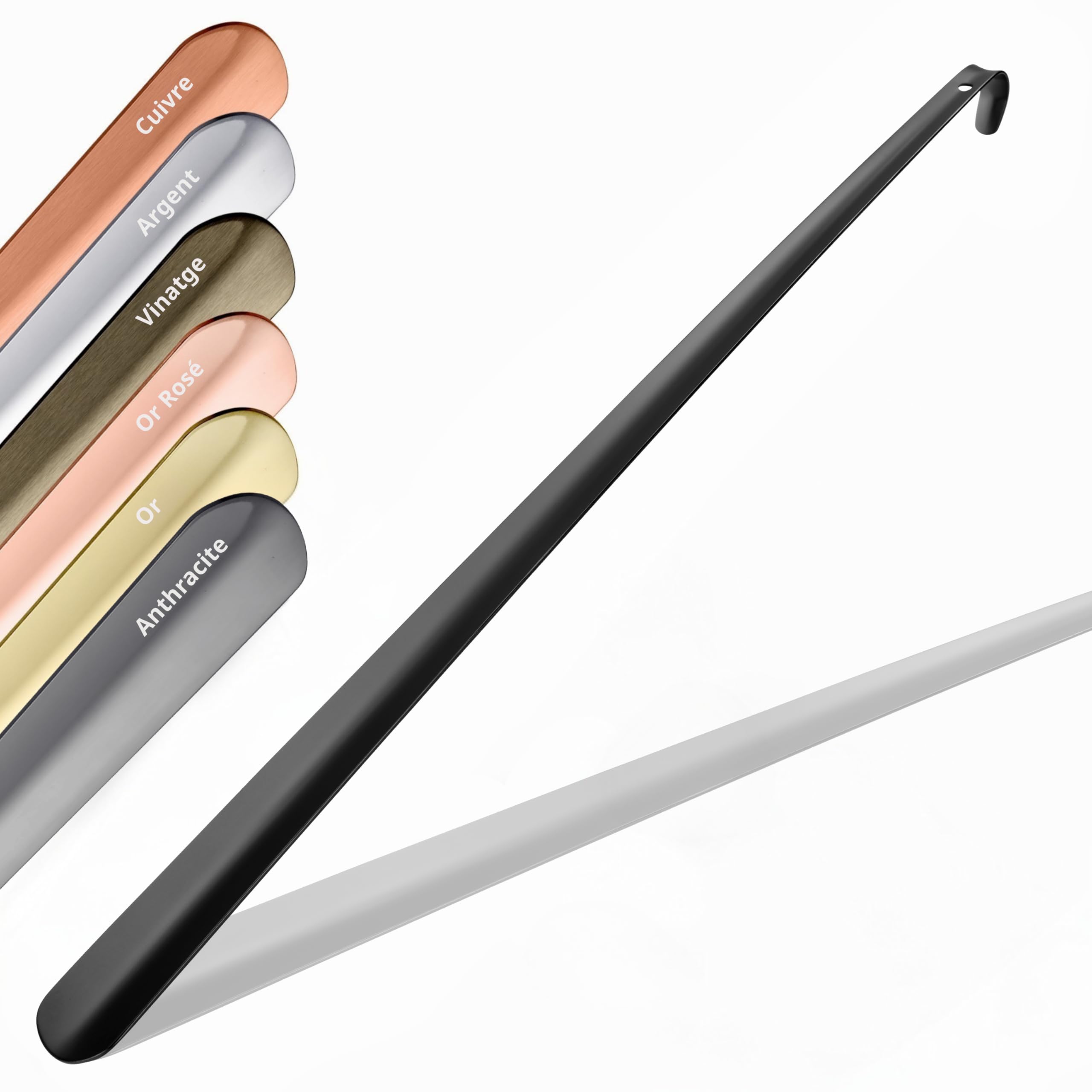 JK Trade® L'original Chausse-pied stable en acier inoxydable de 62 cm | Chausse-pied long en acier inoxydable à tenir debout | Rapide et résistant au dos | Longueur et largeur idéales
