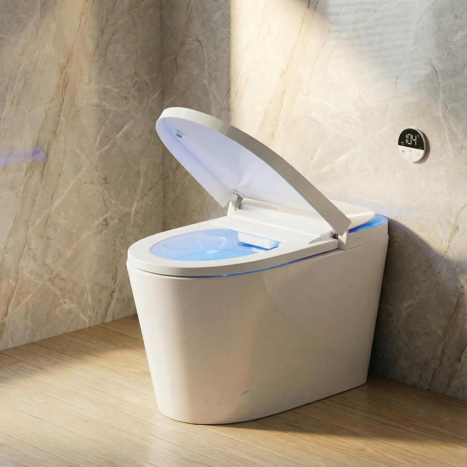 Vipbear Tankless Smart Toilet with Foam Shield, Built-in Booster Pump for Low Pressure, Auto Open/Close Lid, Blackout Flush, Heated Seat, Foot Sensor, Night Light, Angle Valve Included, No Bidet