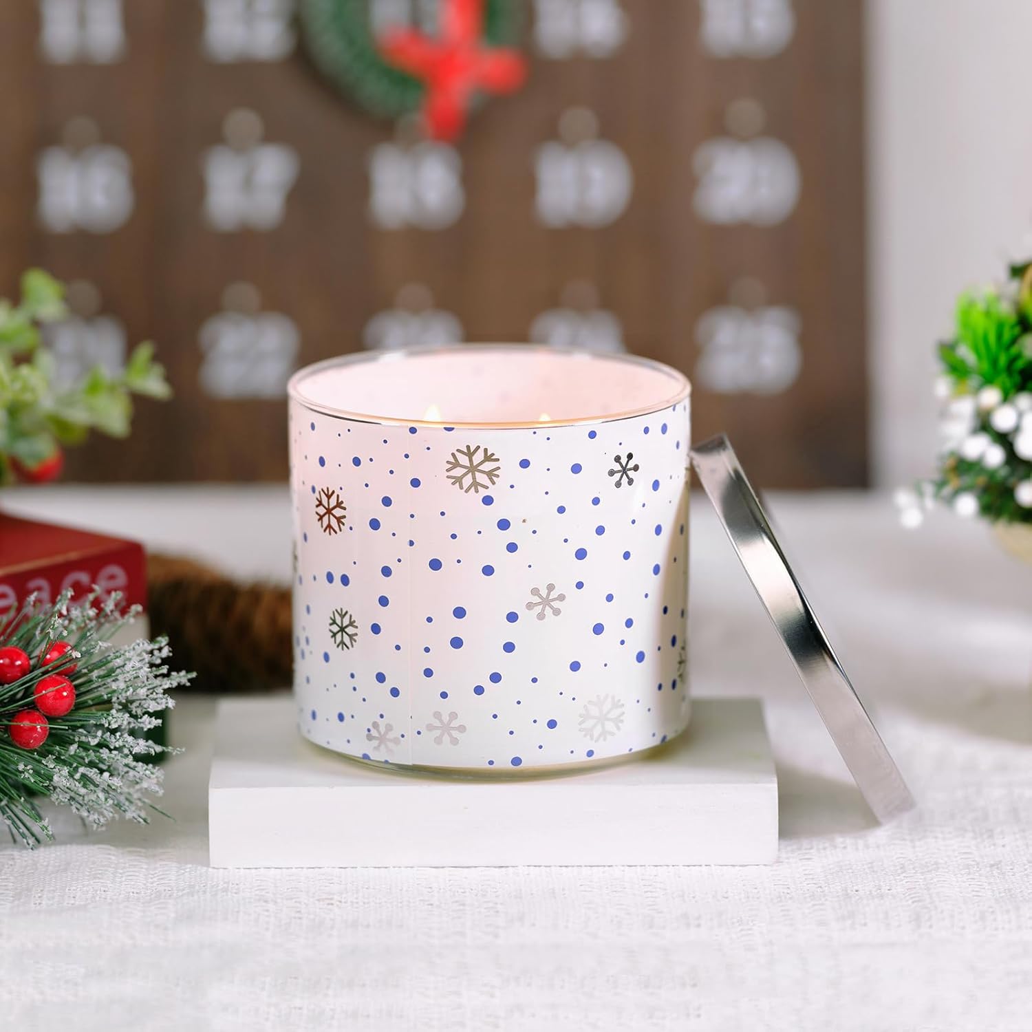 Christmas Candles, Winter Snowflakes Candle, Winter Pine Scented Candle, Large 3 Wicks, 14 oz Christmas Scented Candles - Image 6