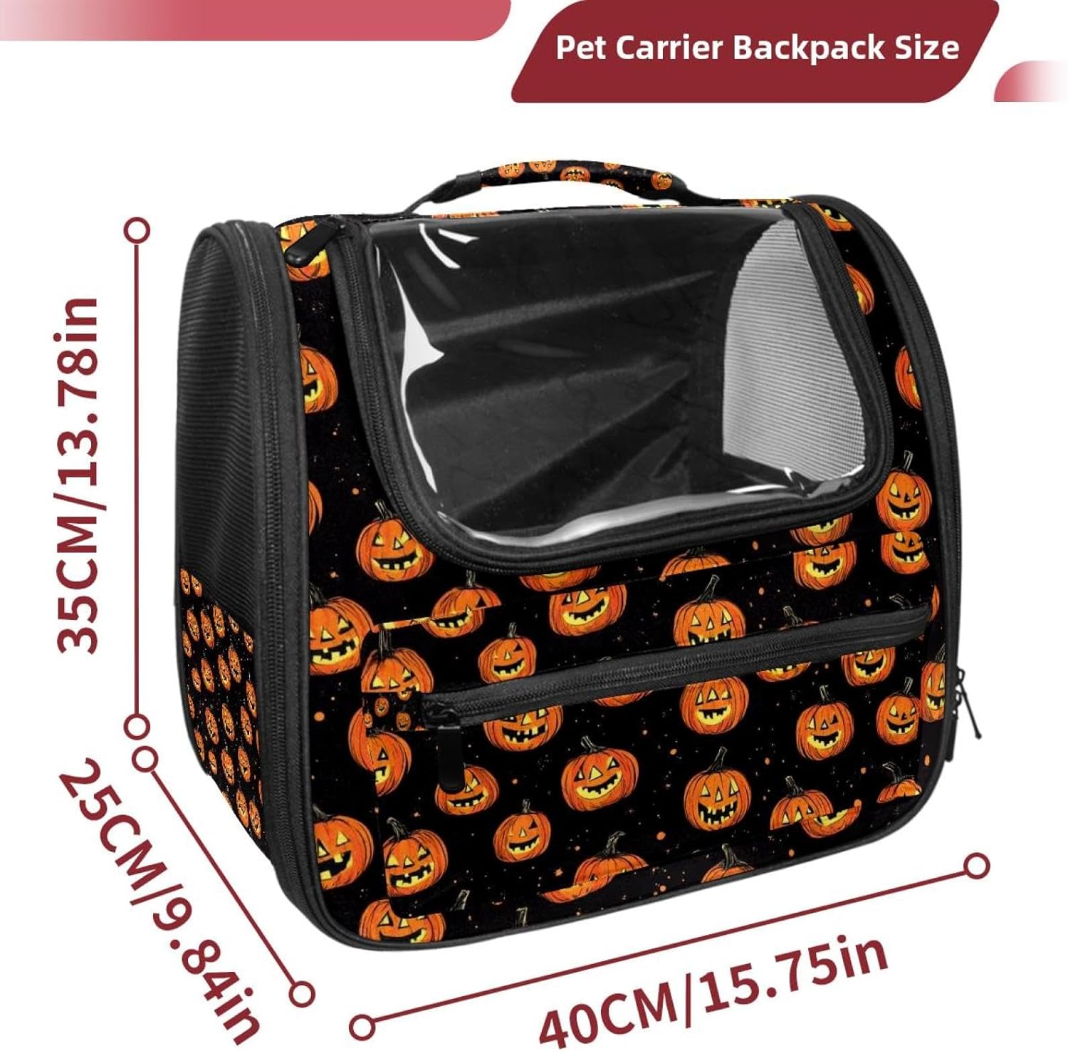 Portable Travel pet Backpack Carrier Hamster Bag Small Dog cat Carrier Breathable Hang Bag, Seamless Pattern of Halloween