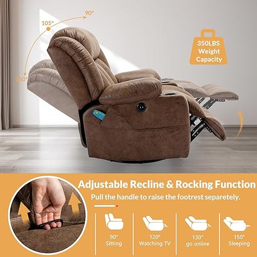 Miniatura 5 de Silla reclinable mecedora giratoria de 360, sillón reclinable de masaje manual con calor y vibración, sofá moderno individual y moderno, asiento de