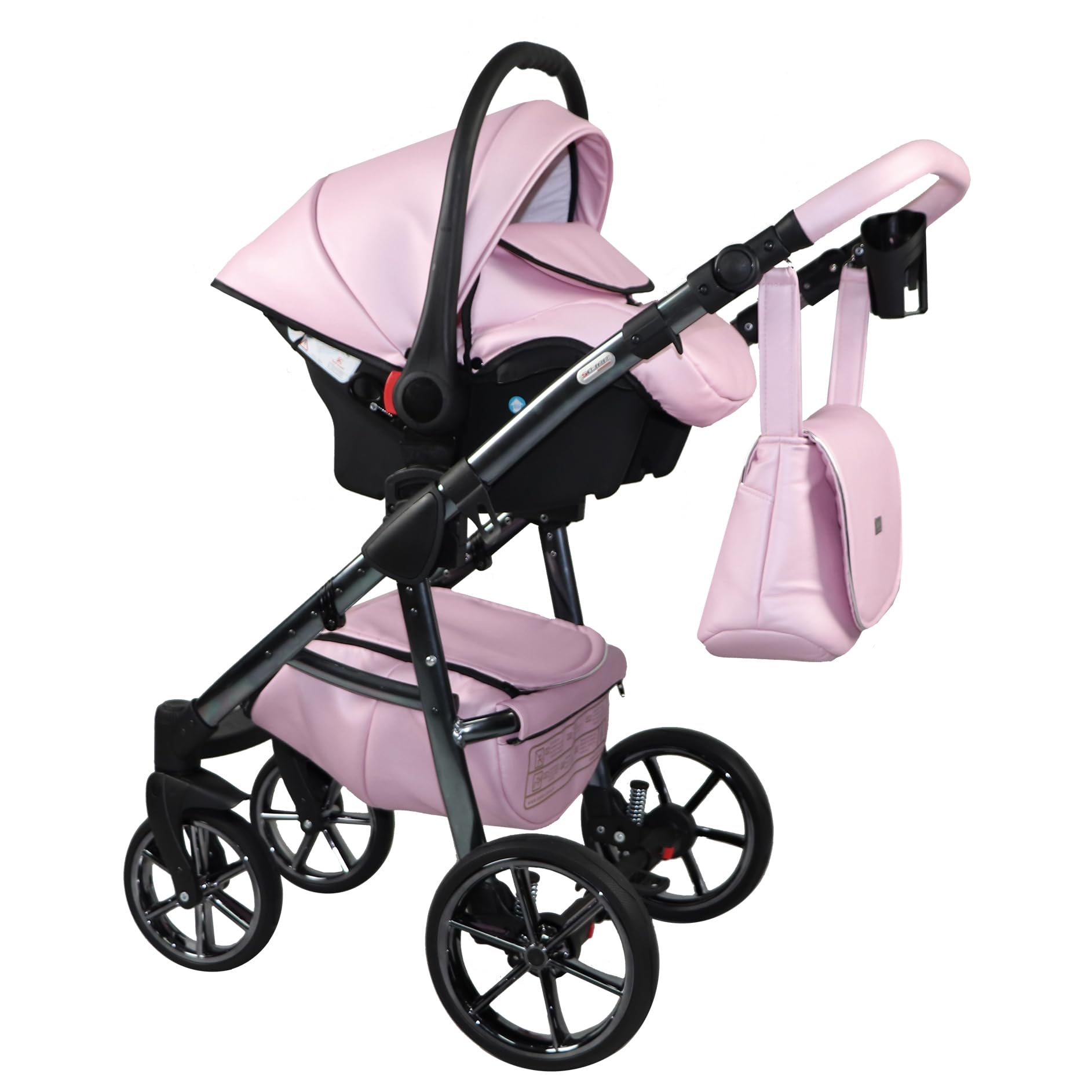 Passeggino MAMI Sojan BBtwin Trio 3in1 ecopelle e dettagli dorati argentati passeggino completo 3 pezzi (pink)
