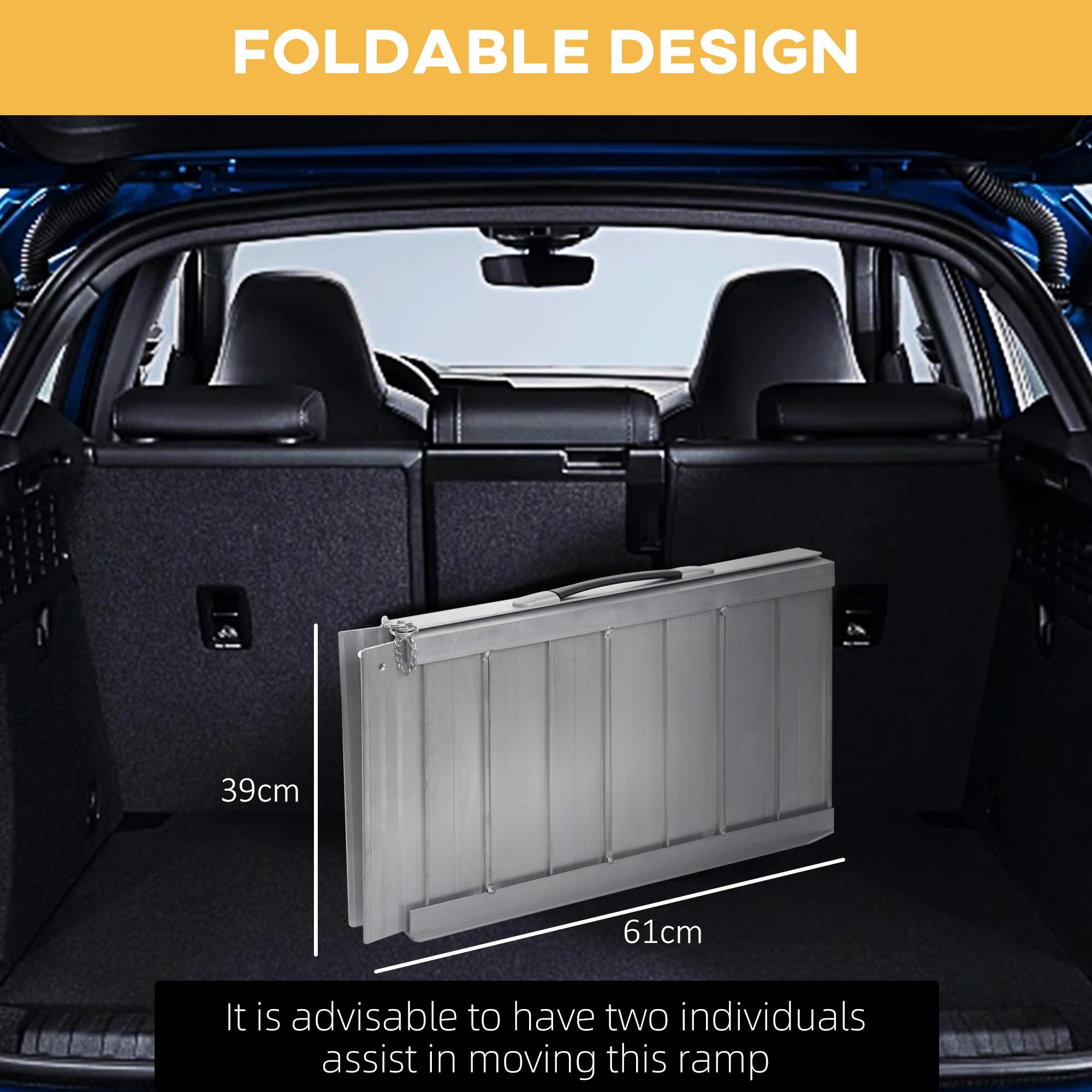 HOMCOM Rampa per Sedia a Rotelle Pieghevole con Bordi Esterni, Rampa per Disabili in Lega di Alluminio, 61x74x5 cm, Argento