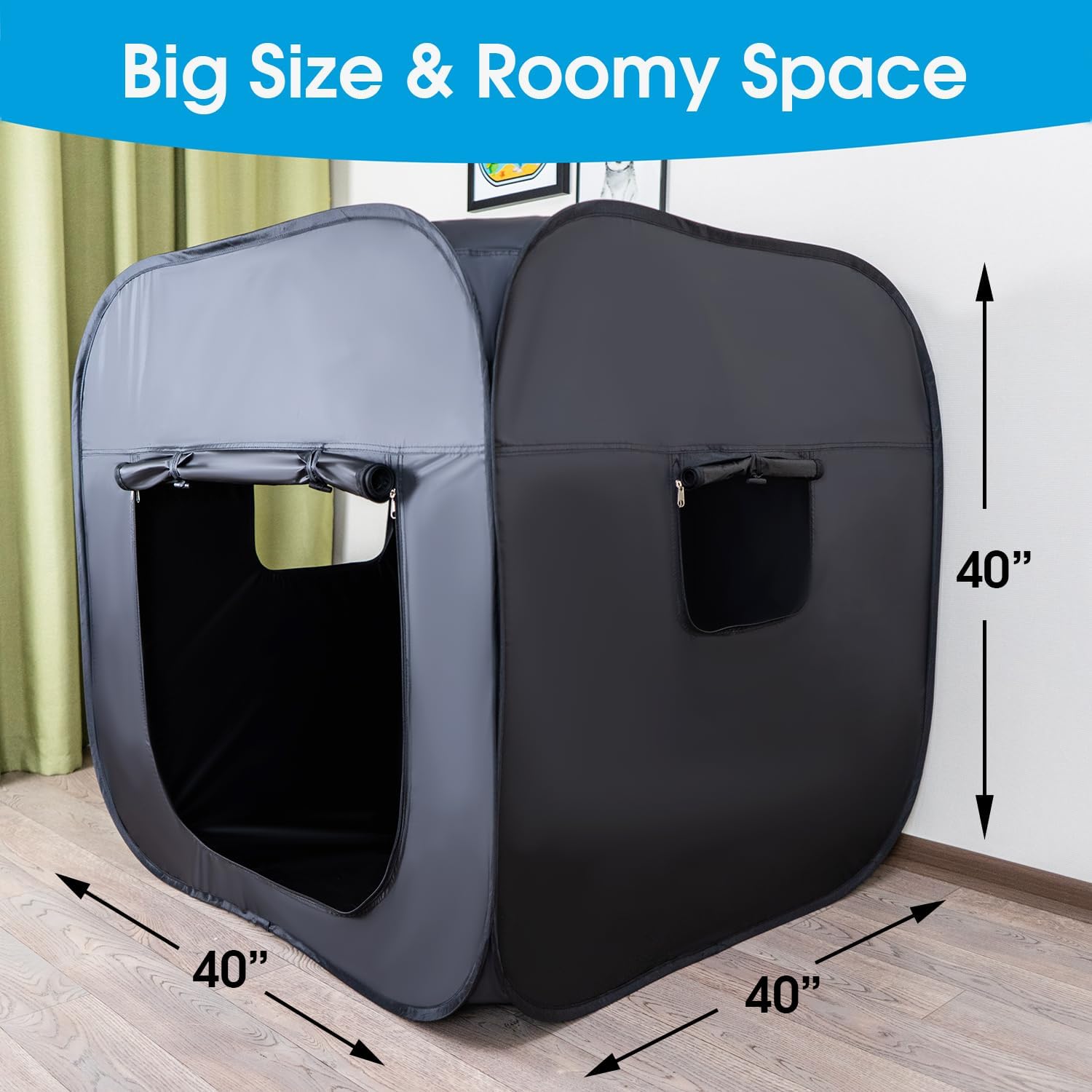 Sensory Tent for Kids(Size 40x40x40in) - Blackout Pop-up Play Tent for Children with Autism, ADHD, SPD - Calming Hideout Sensory Corner with Additional Windows