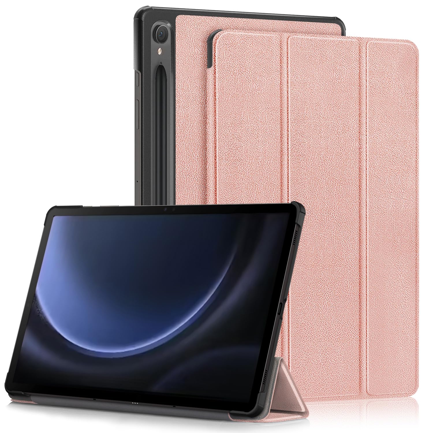 Yiernuo Hülle für Samsung Galaxy Tab S9 FE 10.9 Zoll/Tab S9 11 Zoll 2023 SM-X710/SM-X716B/SM-X718U/ SM-X510/ SM-X516B Tablet, Schlank Slim Schutzhülle mit Auto Schlaf/Wach,Roségold