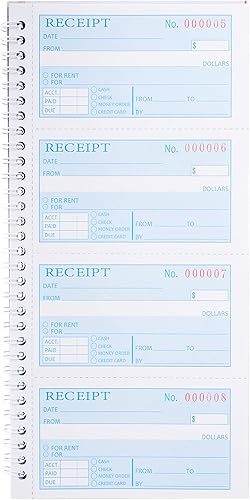 Miniatura 6 de Libro de recibos con copias de carbono, libro de recibos de dinero y alquiler, 2 partes sin carbono, 5.31 x 11.22 pulgadas, encuadernado en espiral,