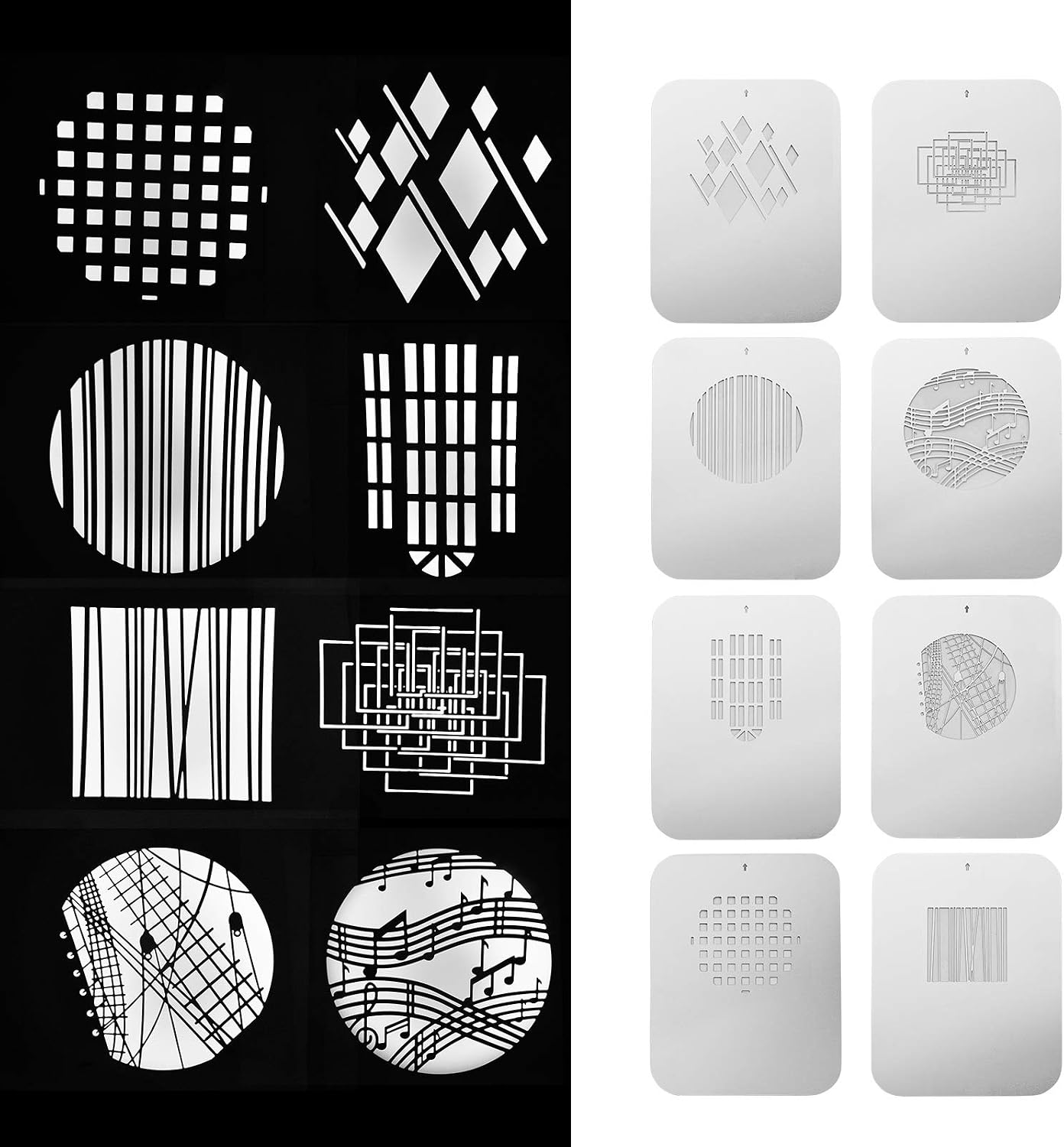 Yctze 8pcs Gobos Graphics Cards Metal Plates with Hollow Designs for Optical Snoot - Unique Lighting Effects for Photography
