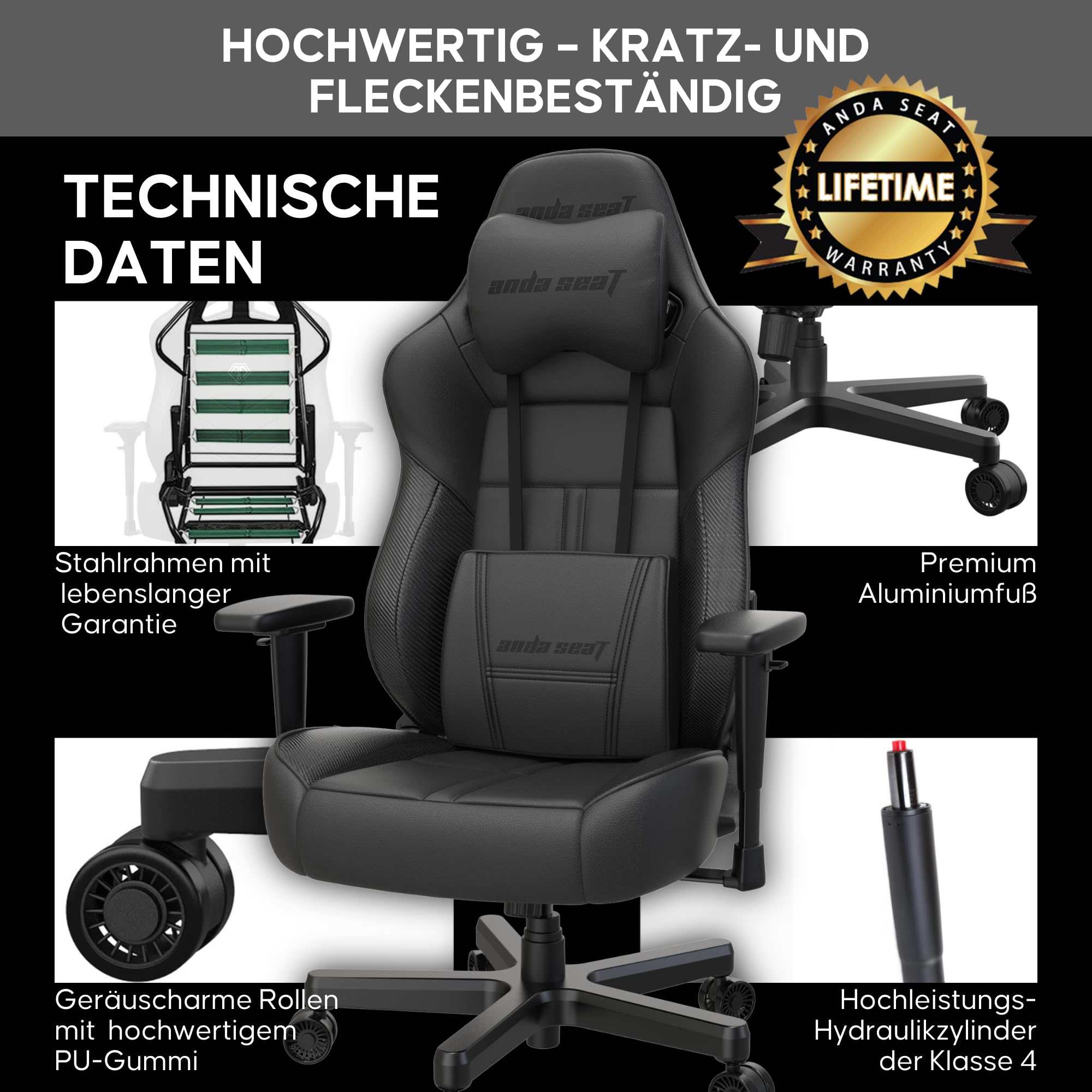 Anda Seat Dark Demon Dragon Gamerstuhle für Erwachsene – Ergonomischer Gaming Bürostuhl mit 4D-Armlehnen, Hochdichtem Schaum, Lendenkissen, Ergonomisch Design, Maximale Belastbarkeit 170kg, Schwarz