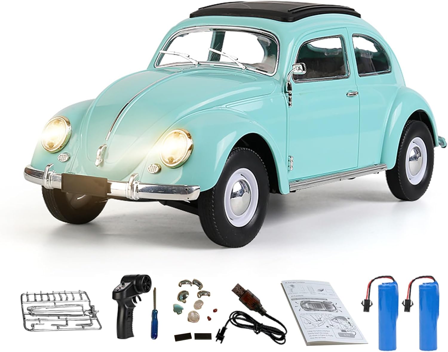 Remote Control Car, 1:16 Scale Classic Model Toys Car for Kids, 4CH Full Scale Toy Rear Wheel Drive LED High Beam 1950 Model Toys, Birthday for Boys Girls