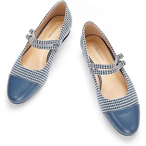 C.Paravano Mary Jane Shoes for Women | Women's Flats | Round Toe Mary Jane Flats | Dress Flats Shoes | Women Slip On Ballet Flats 11 Blue_g