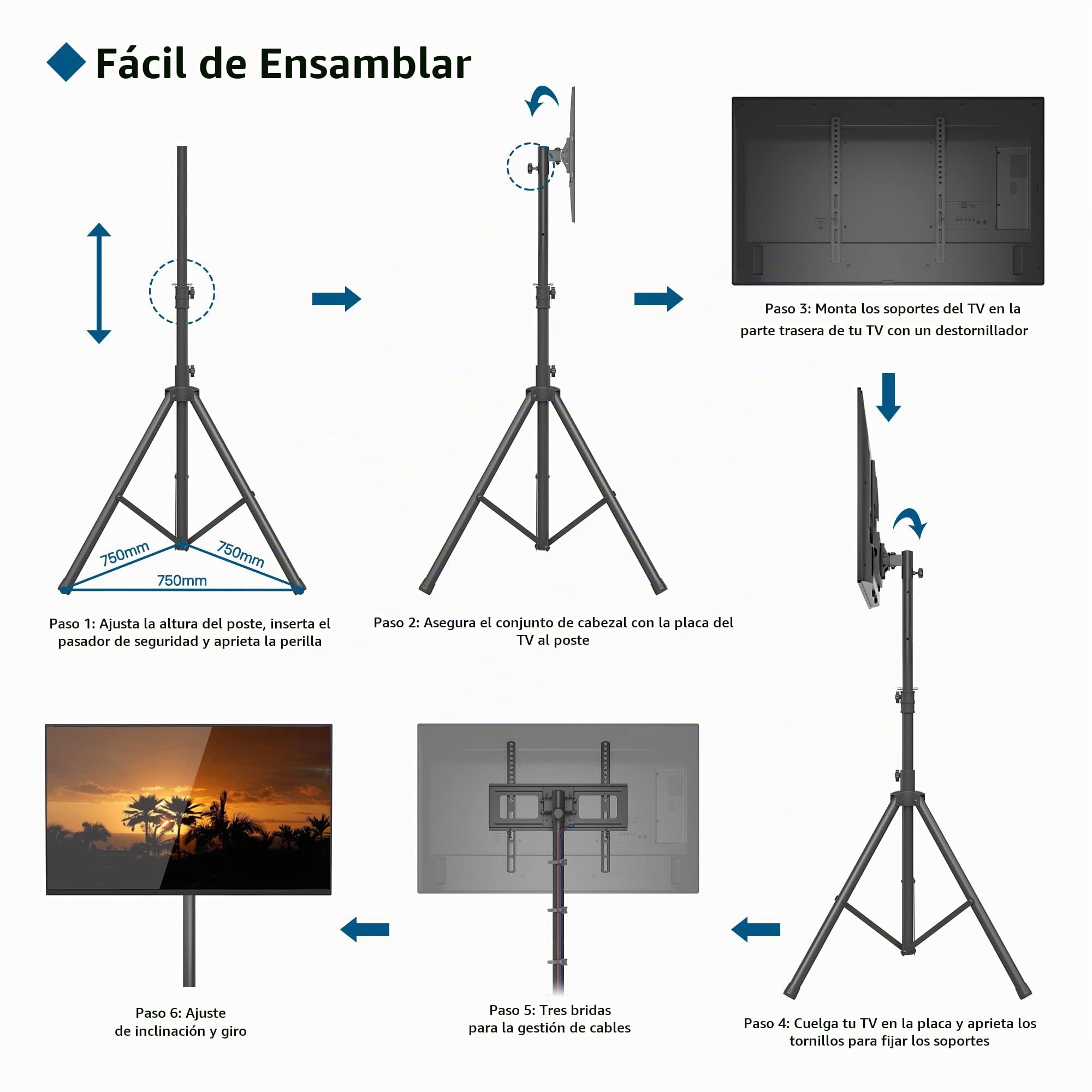 BONTEC Soporte TV Pie Trípode 32-60 Pulgadas Planas Curvadas