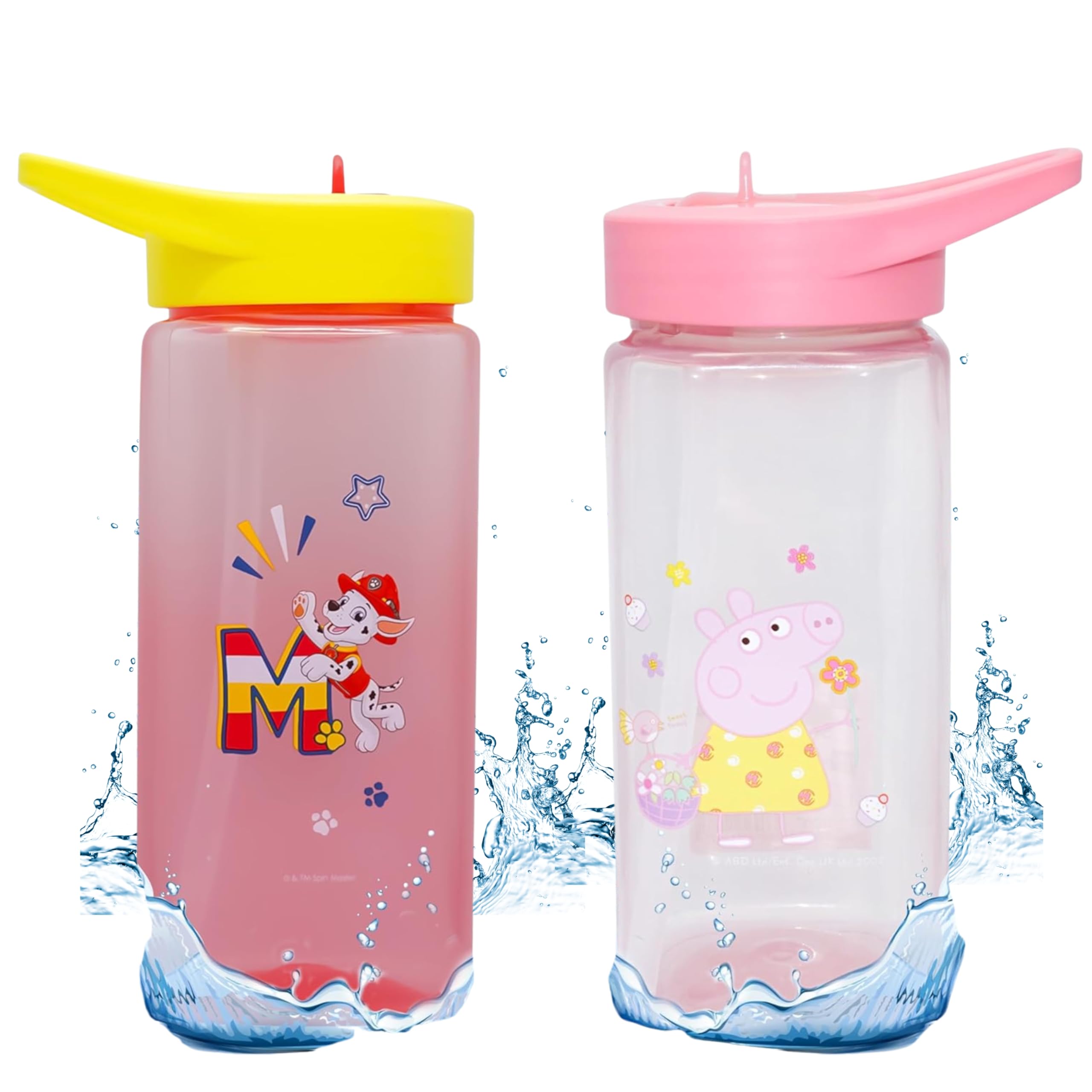 Srv Hub Peppa Pig & Paw Patrol Kids Water Bottle 2 Pack 420Ml – Leakproof Flip Straw Sipper Bottles With Handle, Bpa Free Plastic For Toddlers, School, Nursery, Travel, Christmas Gifts