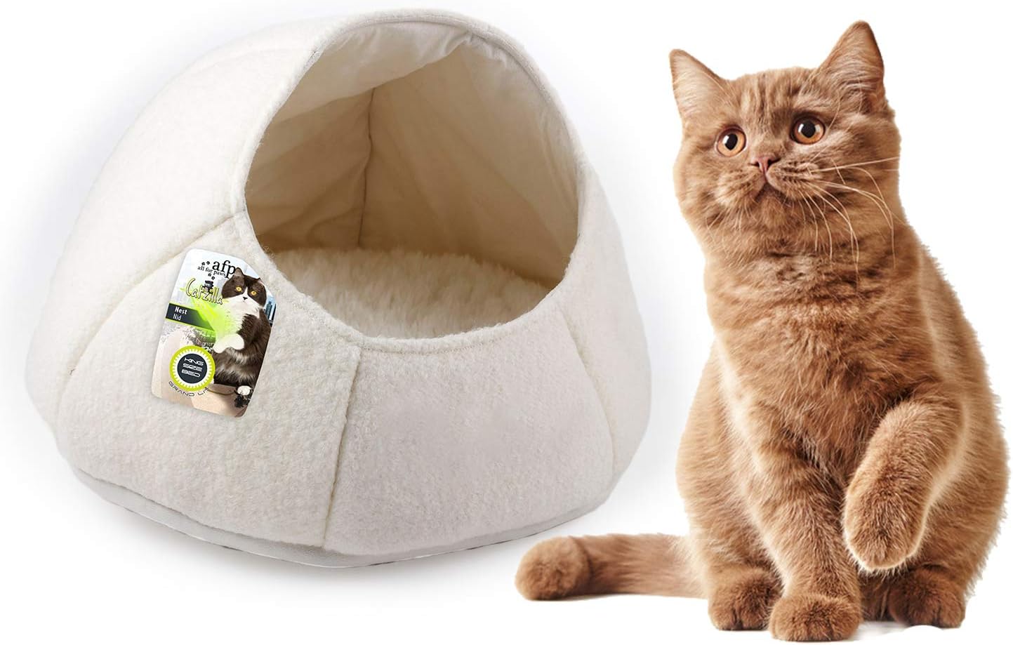 All for Paws Catzilla Cat Cave Bed, 100% Handmade Super Soft Cosy Cat Pod, White