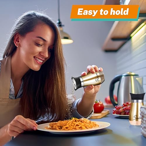 Miniatura 72 de Juego de saleros y pimenteros, coctelera de sal y pimienta con fondo de vidrio de 4 onzas con tapa de acero inoxidable para mesa de cocina, Rojo