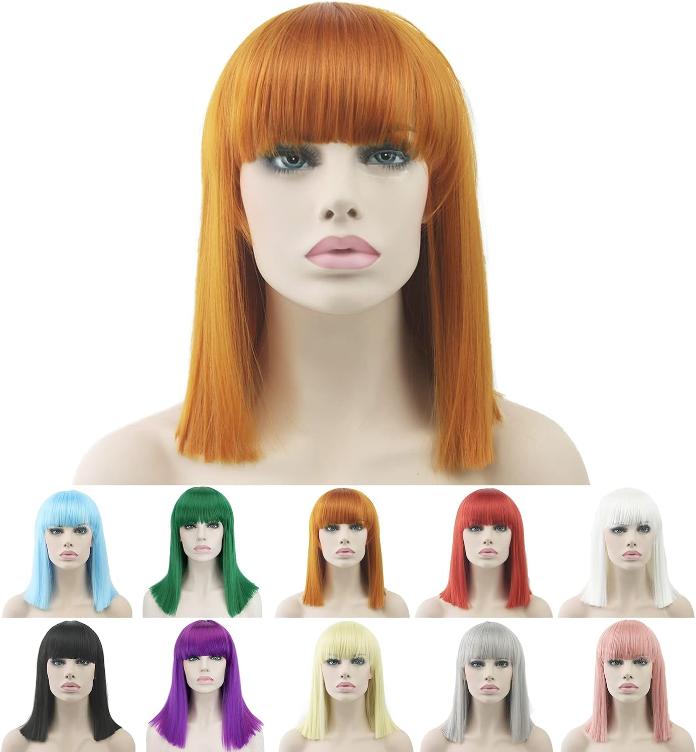 IMISSU Short Natural Cut Hair Cosplay Wig with Straight Bangs Halloween Costume Party Wigs for Women (Orange)