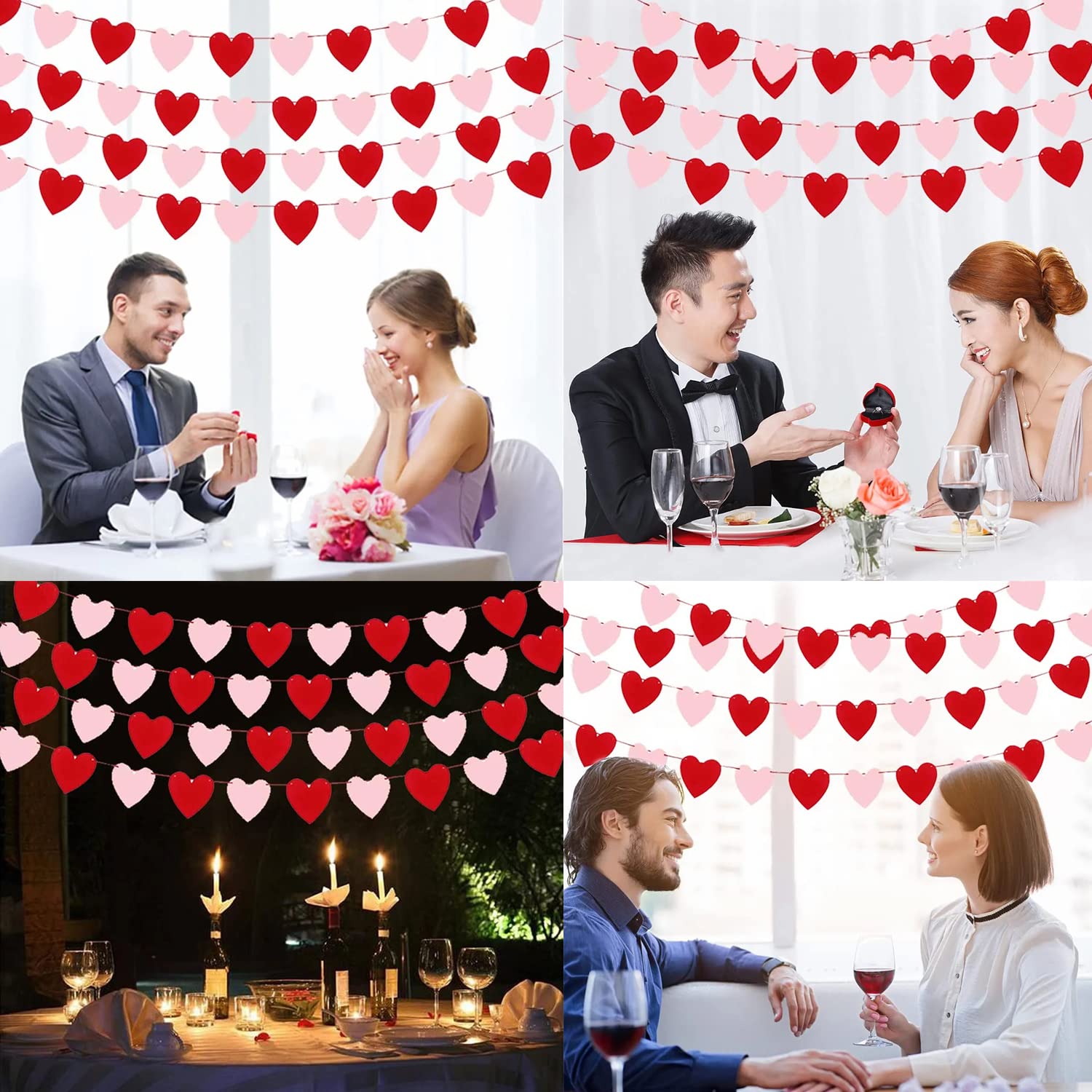 Party Propz Heart Garland Decoration - 1Pc Anniversary Decoration Items, Love Decorations Items, Heart Shape Banner, Proposal, Date Night, Wedding Room, Birthday Decor (Cardstock) 4