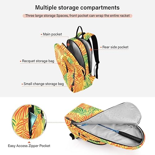 Miniatura 5 de Bolsa deportiva de tenis para mujer, impermeable, hojas tropicales, estilo de ilustración, 2 raquetas, cubierta de raqueta de tenis, bolsa de