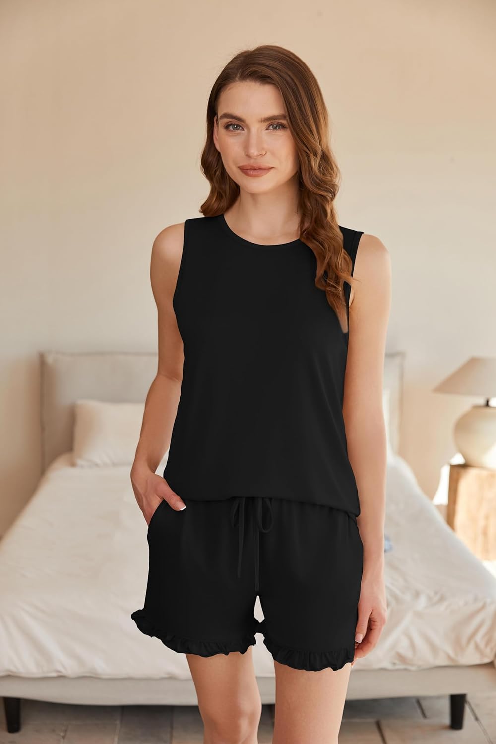 Ekouaer Women Lightweight Summer Pajama Soft Pj Set Sleepwear Tank Top Shorts with Pocket Loungewear Set S-XXL - Image 2