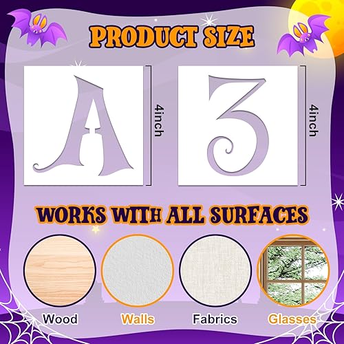 Miniatura 2 de 36 Pcs 4 Inch Halloween Letter Stencils Numbers Stencils Templates, Reusable Plastic DIY Alphabet Stencil Number Templates for Drawing On Wall,