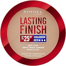 Rimmel Lasting Finish 25 HR Compact Foundation 007 Golden Beige, Matte Buildable Coverage, Powder-to-Cream, Anti-Pollution Shields, SPF 20, Hyaluronic Acid, Waterproof, Hides Imperfections