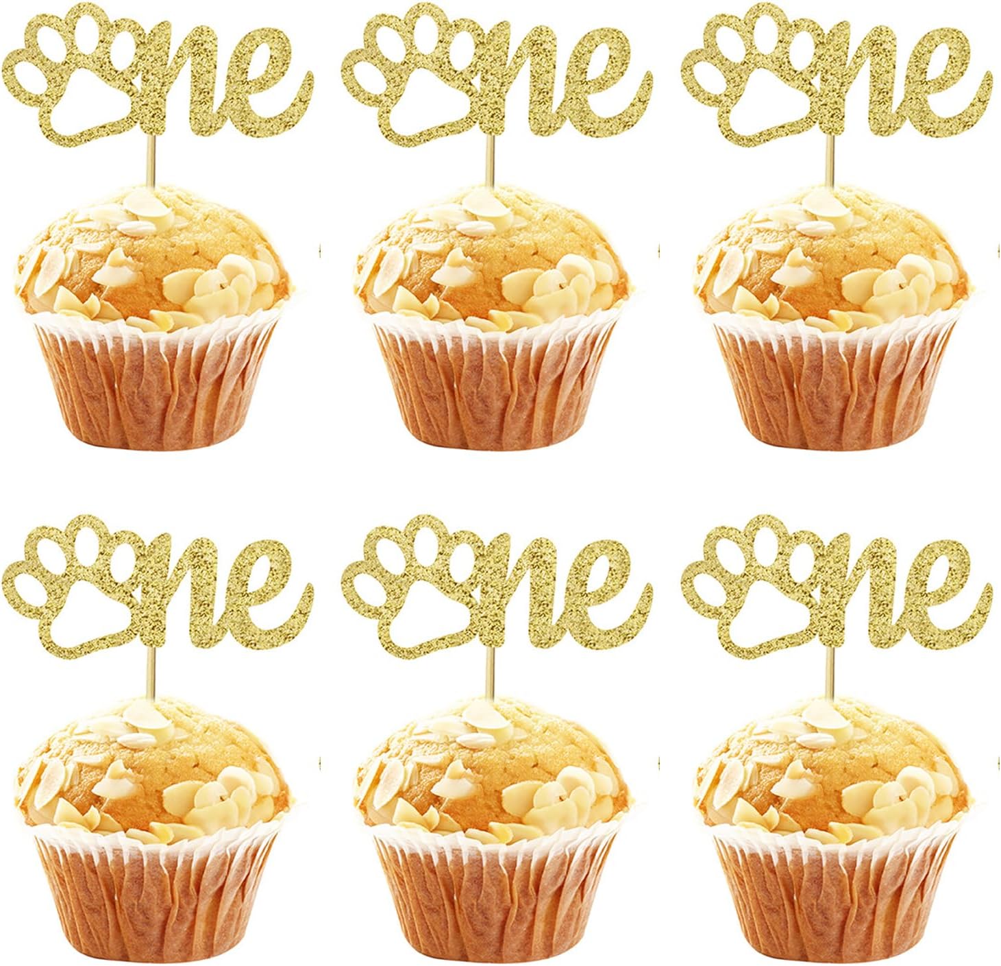 ZitTRo 24 Pcs Dog Paw Cupcake Topper Gold Glitter 1st Birthday Cake Topper Puppy Dog Birthday Party Decorations Birthday Pet Dog Theme Baby Shower Supplies