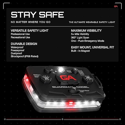 Miniatura 2 de Guardian Angel Serie Elite - Luz de seguridad de la serie Beacon (parte delantera blanca y trasera blancaroja) recargable, magnética, manos libres,