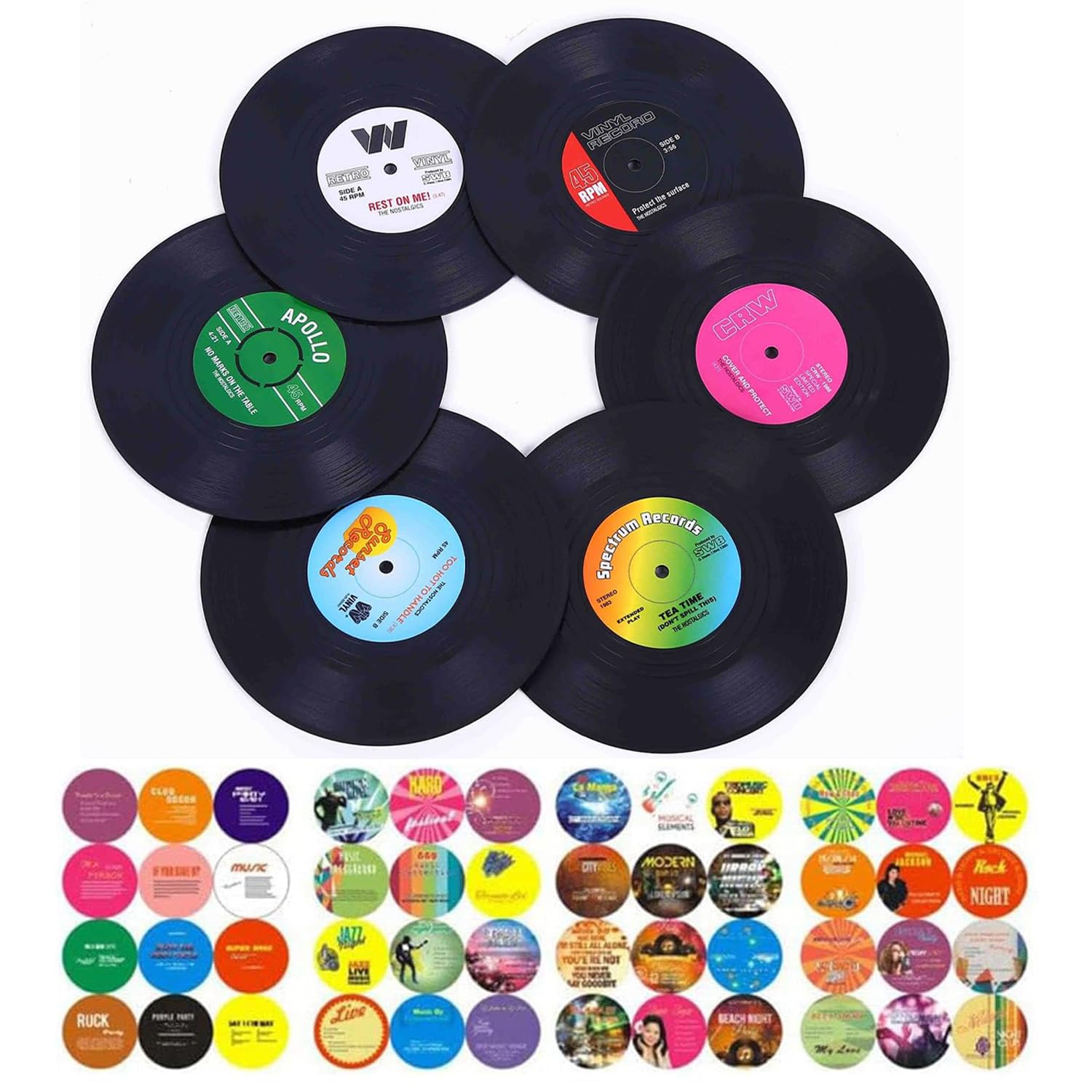 ZJXKJGS 6 Piezas Disco De Vinilo Retro, Decoración de Discos de Vinilo, Pared De Decoración De Discos De Vinilo, Diseño Retro De Discos De Cd, para Puede Utilizar En Café (12 inch)(Patrón aleatorio)