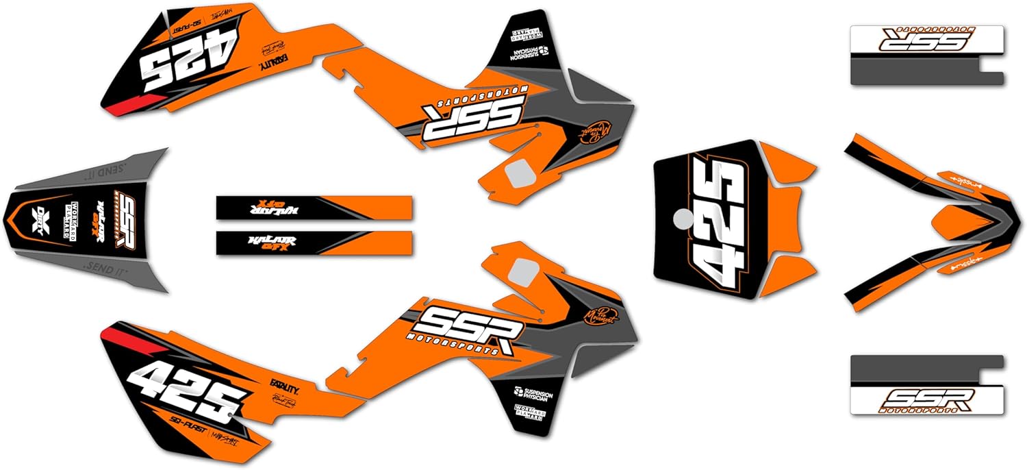 Graphics Kit for SSR SR70, SR110, and SR125 (2021+) Screech Series Orange 16 Mil - On/Off the Road - Dirt Pit Bike Motorcycle Sticker, Dirtbike Racing Decal Motocross no-Plastics