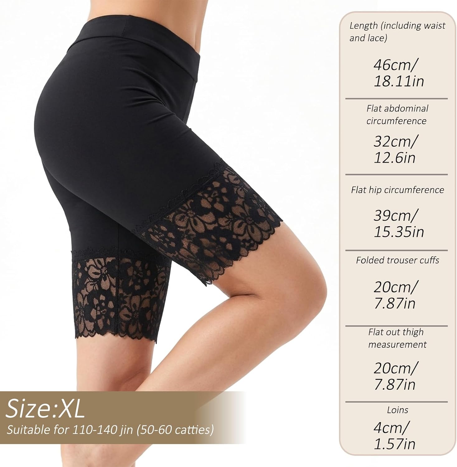 Cooling Thigh Slip Shorts, Lace Biker Shorts Anti Chafing Short for Under Dresses No Rolling Breathable Cooling Seamless Boyshorts Black