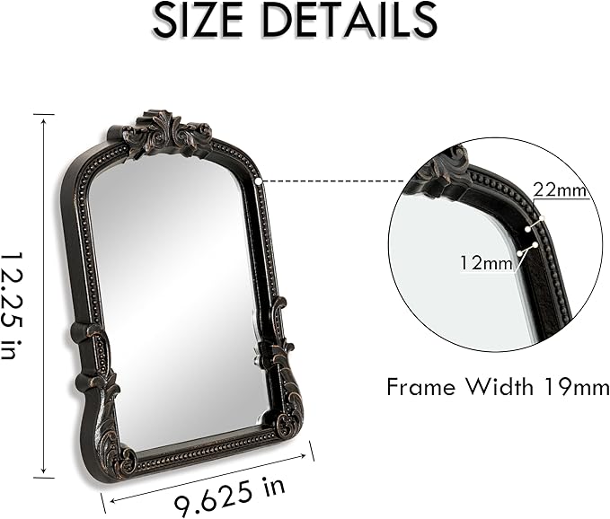 Espejo de Maquillaje Vintage Pequeño Negro Arco Barroco miniatura 2