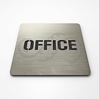 SMEDOR® Luxury Indicative OFFICE sign | 3M Brand Self Adhesive | 6 x 6 inch | Designed for both indoor & outdoor use | Brush Silver & Matt Black | Square Shaped | OFFICE Signboard