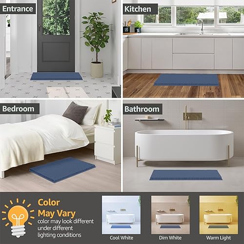 Miniatura 8 de LuxUrux Alfombra de Baño Azul Mediana  Alfombra Contorneada en Forma de U para Alrededor del Inodoro, Alfombra de Baño Peluda Súper Absorbente.