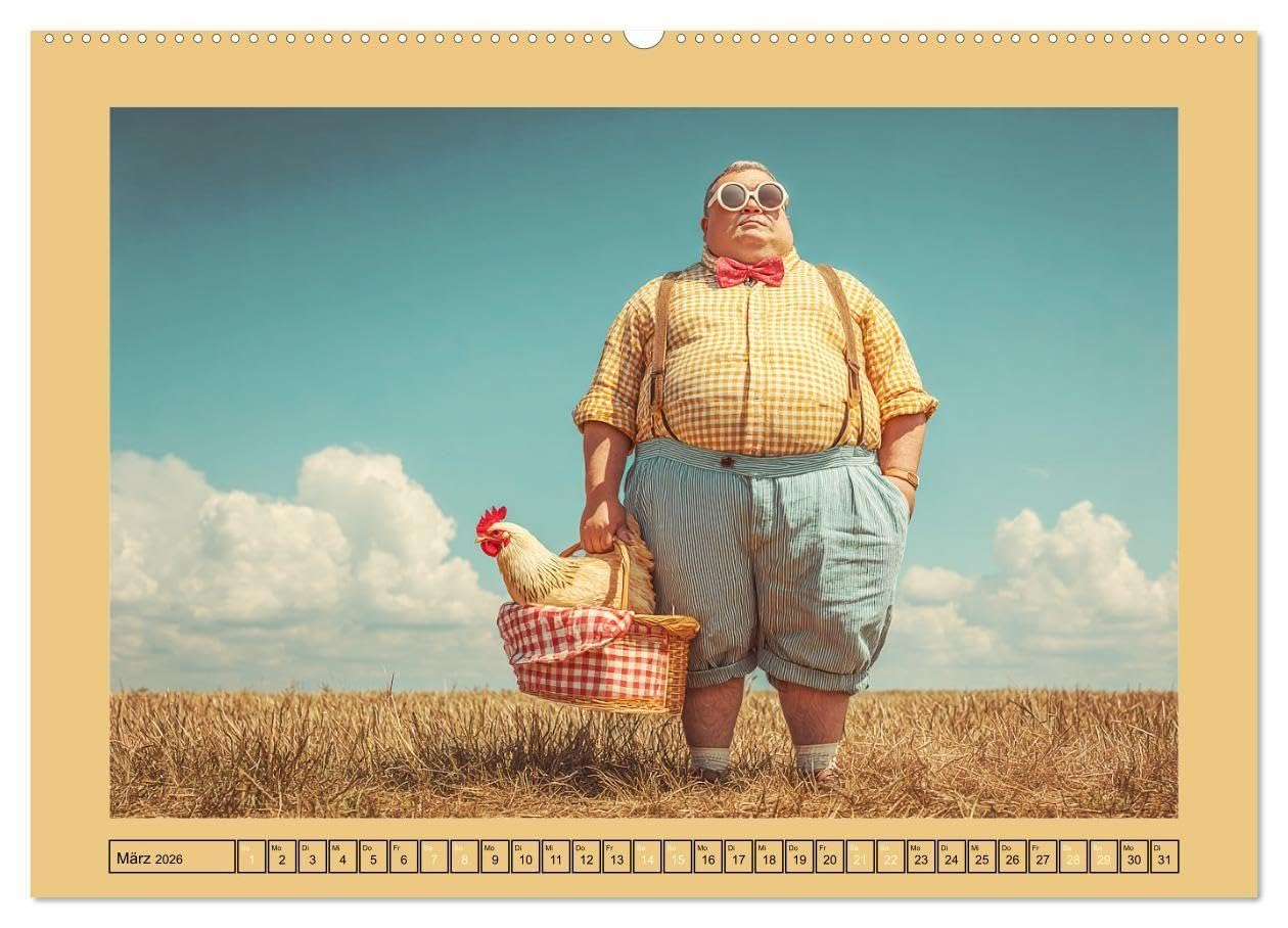 Die Hühnerhelden. Witz und Charme mit Männern, die Eier haben (hochwertiger Premium Wandkalender 2026 DIN A2 quer), Kunstdruck in Hochglanz: Die ... Männern und ihren Hühnern (CALVENDO Menschen)