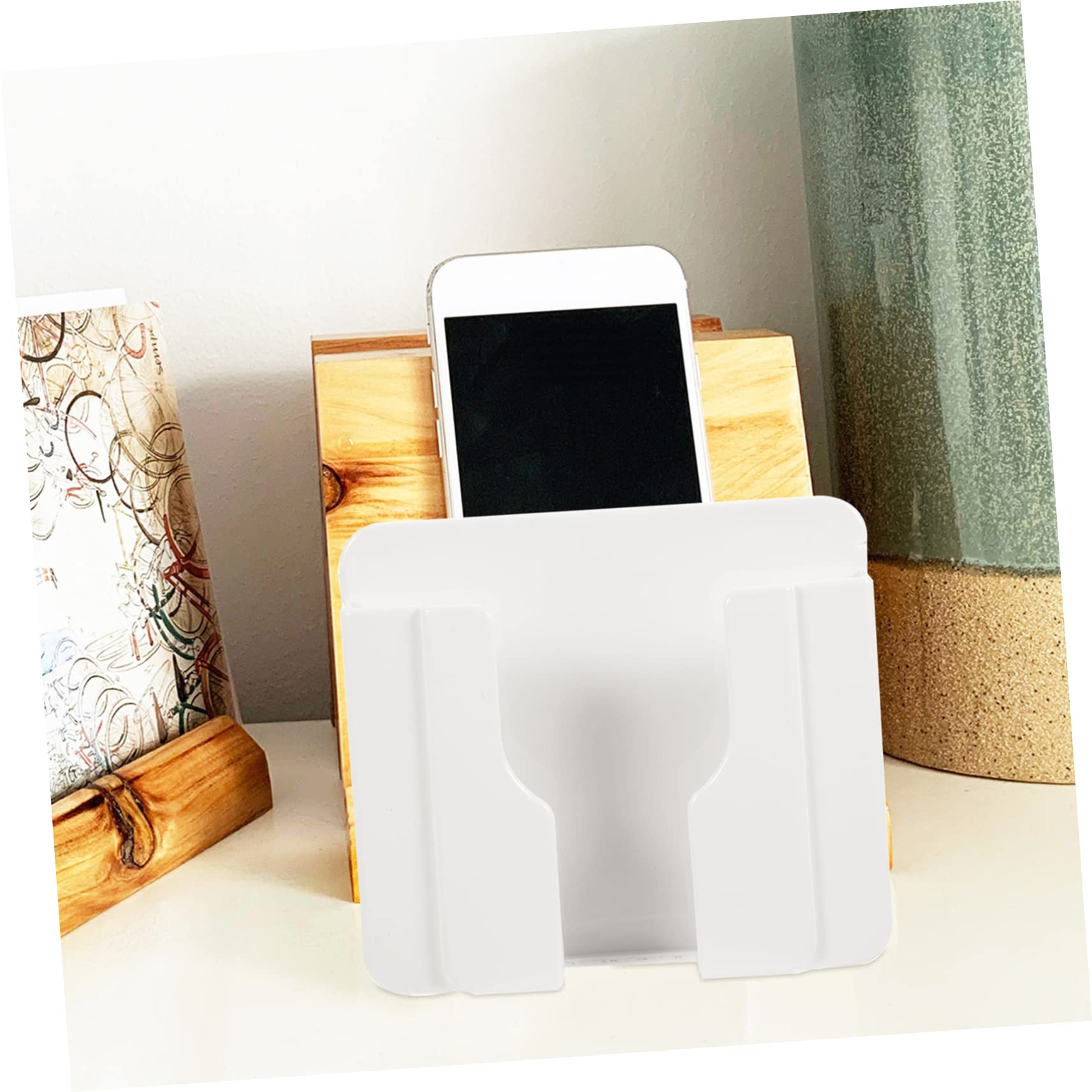 Gatuida Supporto per Smartphone da Muro Adesivo Foro per Cavo di Ricarica, Leggero e Stabile per Ufficio Cucina Bagno, Design Semplice ed Elegante in Pc