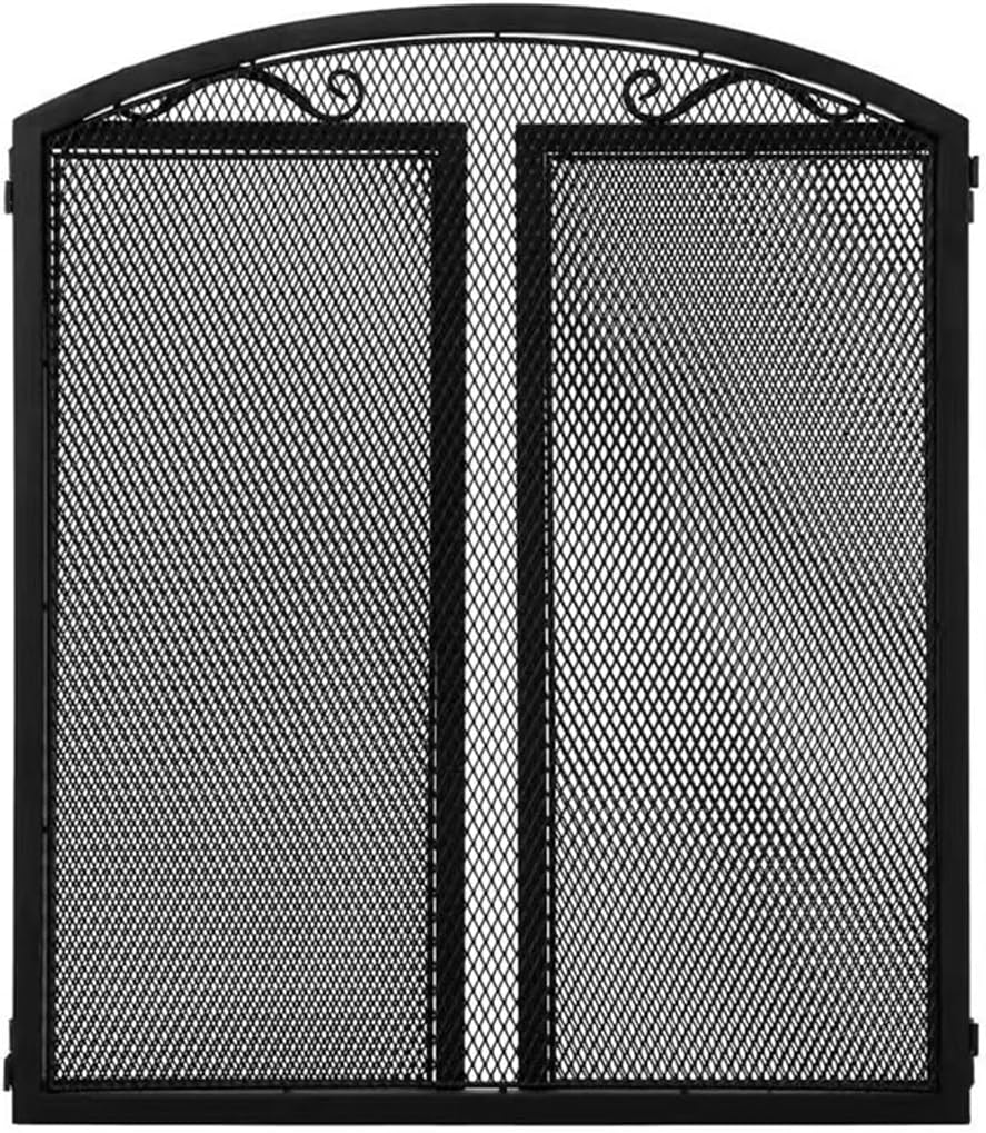Fireplace Screen Metal Fireplace Screen Simple European Style Three Folding Iron Fireplace Partition Screen With Mesh, Fireproof Fireplace Decoration, Stove Fence Screen Free Standing Spark Guard Spar
