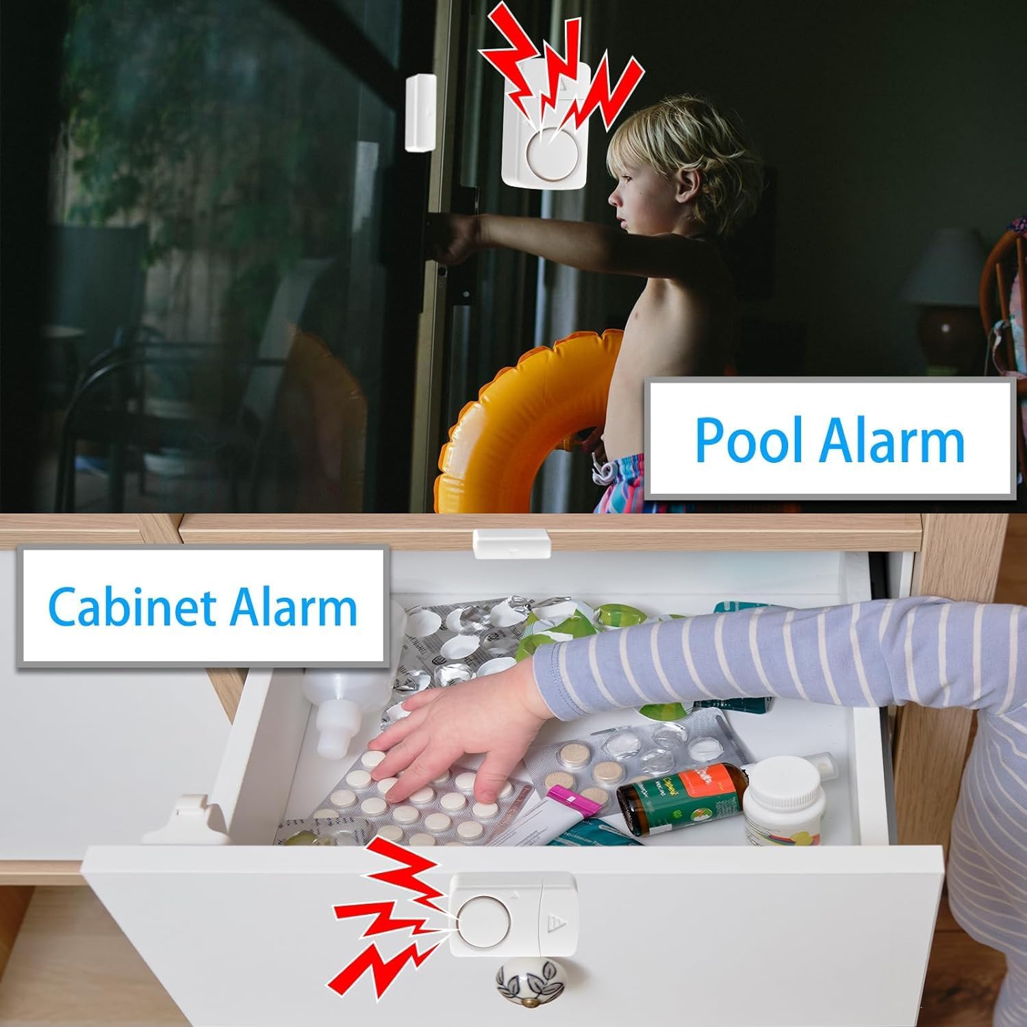 Alarma de puerta y ventana, alarma con sensor de ventana para seguridad en el hogar, alarma de puerta de piscina de 120 dB para seguridad de niños (paquete de 8)