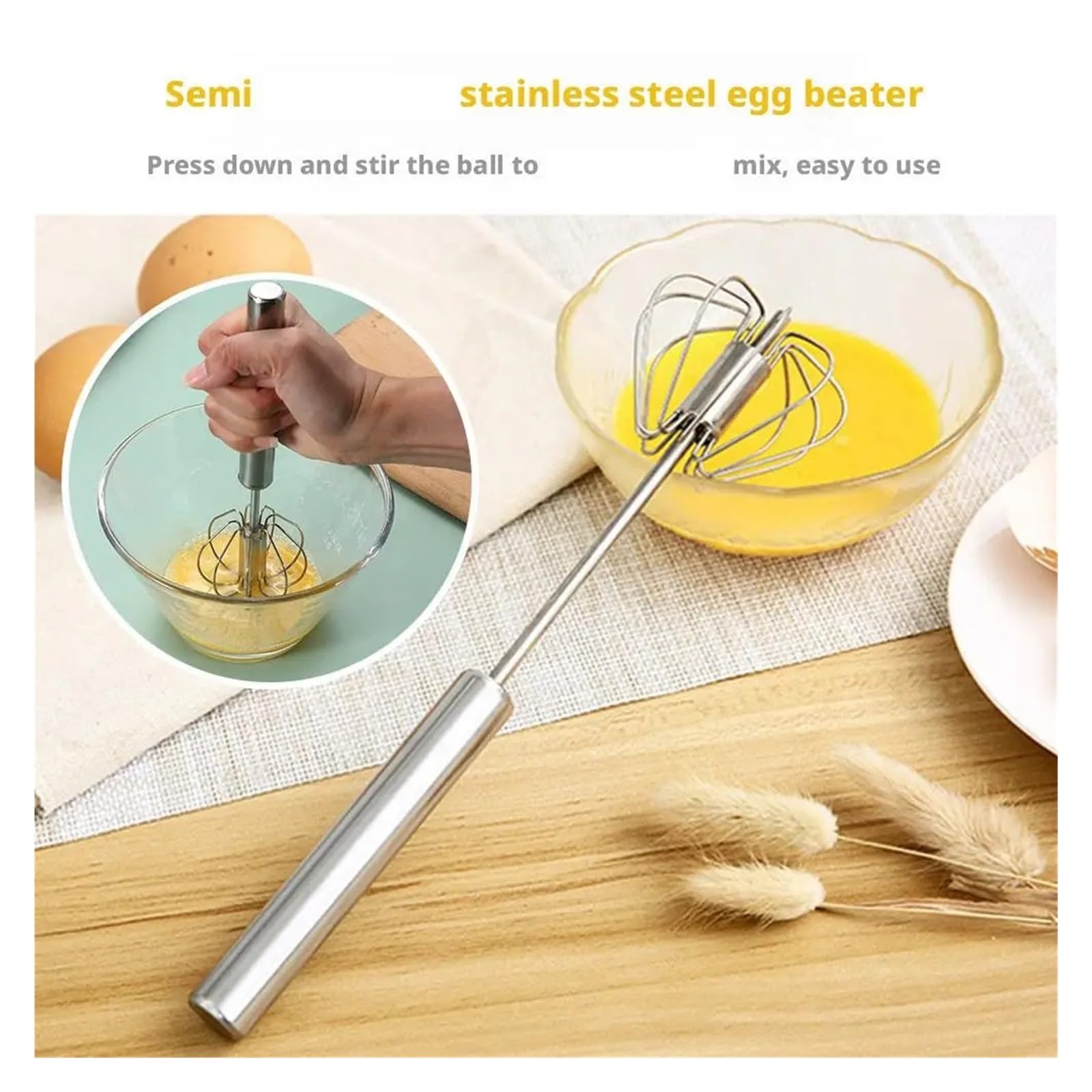 Batidora manual de huevos acero inoxidable for batir y mezclar crema sin esfuerzo(10inch)