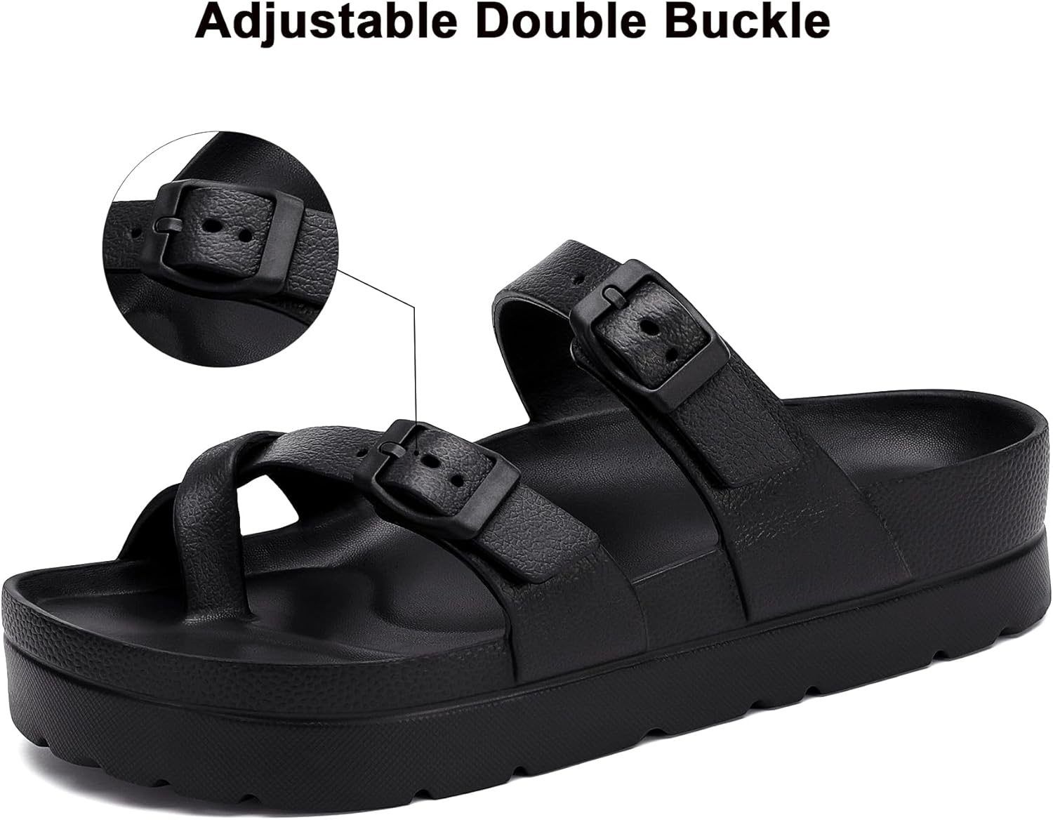 SOSOWHLTE Womens Platform Sandals Adjustable Buckle Summer Arch Support Cushion Slides Woman Lightweight Thick Soles Flat Shoes