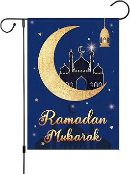 Louise Maelys Ramadan Eid Mubarak Garden Flag 12x18 Vertical Double Sided Welcome Ramadan Kareem Muslim Mosque Lantern Moon House Banner Islamic Festival Celebration Yard Sign Ramadan Party