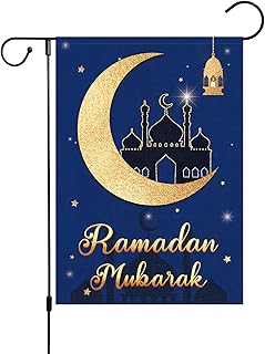 Louise Maelys Ramadan Eid Mubarak Garden Flag 12x18 Vertical Double Sided Welcome Ramadan Kareem Muslim Mosque Lantern Moon House Banner Islamic Festival Celebration Yard Sign Ramadan Party