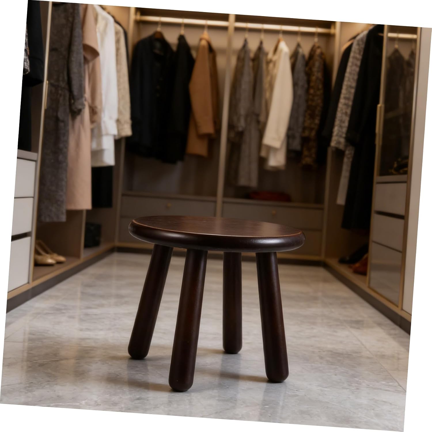 Alasum Wooden Round Step Stool with Four Legs, Multipurpose Small Walnut Stool for Sitting and Indoor Plant Stand, Solid Wood Bathroom and Kitchen Footstool, 9.5-inch Seat Height