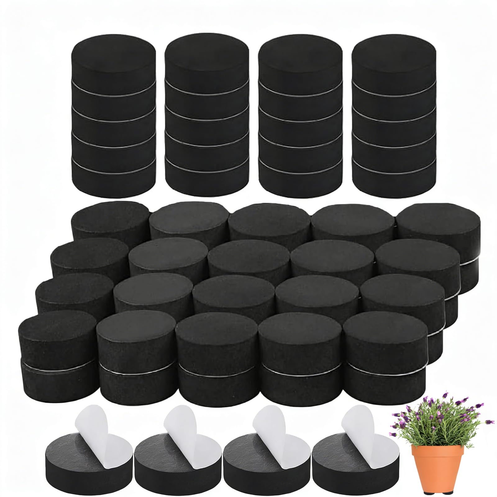60 Pcs Black Plant Pot Feet Outdoor, Self-Adhesive Furniture Pads, Pot Feet for Outdoor Plant Pots, Heavy Duty Risers for Large Containers, Garden Planter Elevators for Better Drainage