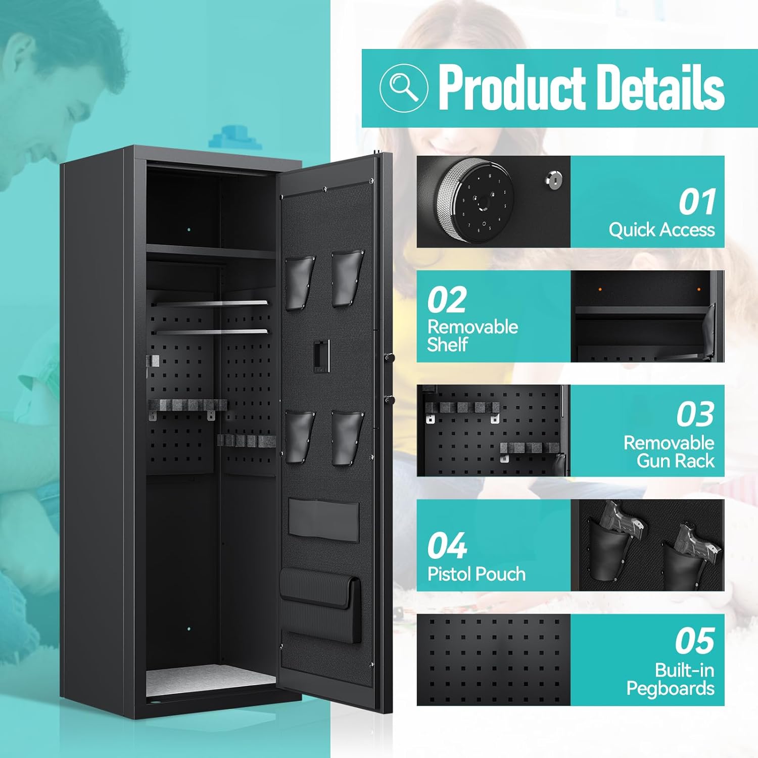 12 Gun Safe, Biometric Gun Safe, Gun Safe for Rifles and Pistols, Clearance Gun Safe, Rifle Safe, Gun Cabinet, Quick Access Gun safe, Large Gun Safe, Gun Safe with Removable Shelf and Gun Rack (A)