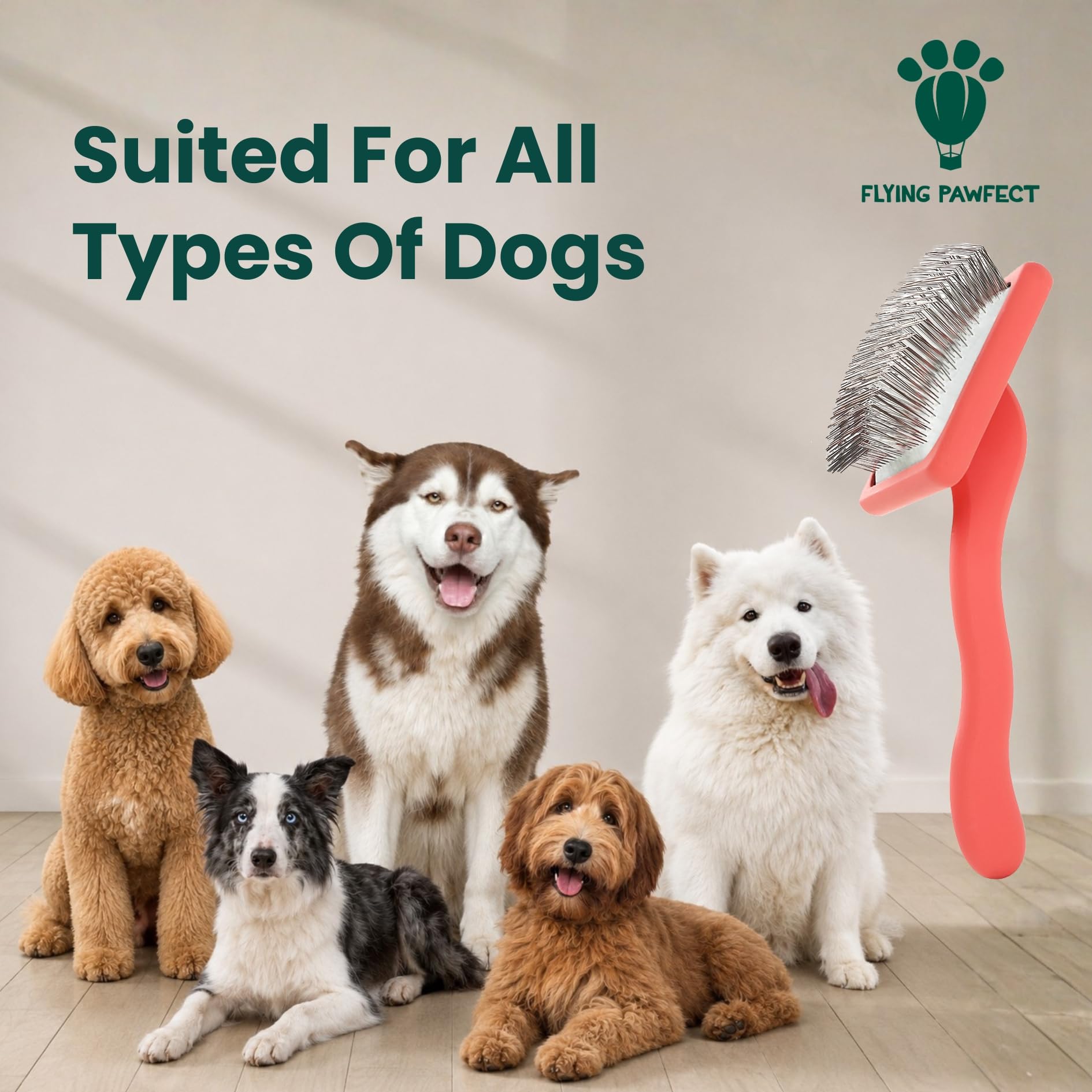 Cepillo para mascotas con pasadores de acero inoxidable para aseo de masajes suaves, desliza este cepillo universal para desenredar, desprendimiento de pelo y capa inferior, regalo ideal para mascotas
