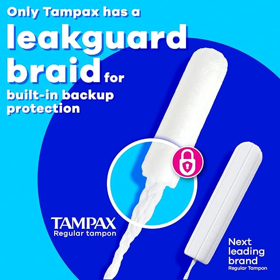 Tampax Pearl Tampons for Women, with LeakGuard Braid, Super Absorbency, Unscented, 50 Count